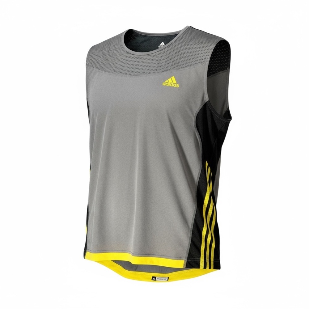 🔘 Adidas Supernova Men’s Sleeveless Running Shirt 🏃♂️⚡ Gray/Yellow (Size L)